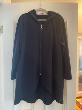 Relaxed Navy Hooded Zip-Front Sweatshirt